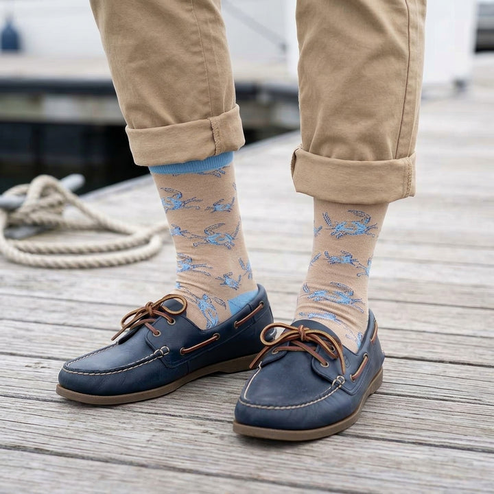 Light Blue Crab Tan Crew Socks