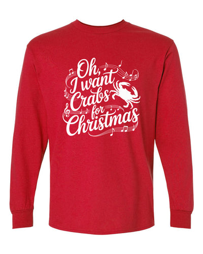 crabs for Christmas long sleeve crew neck unisex tshirt red color