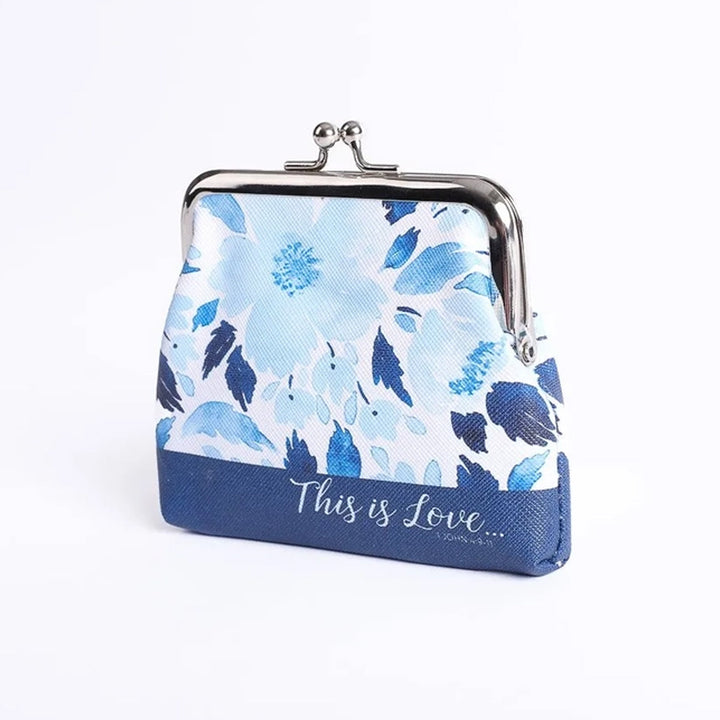 Christian Themed Coin Purse - This is love... blue floral design.
