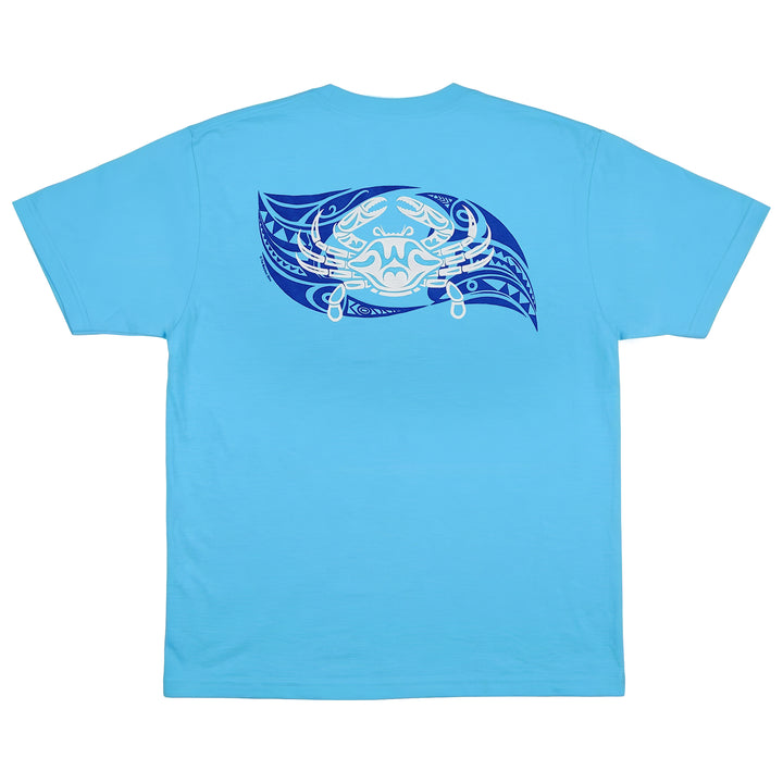 tribal tattoo crab design blue t-shirt back