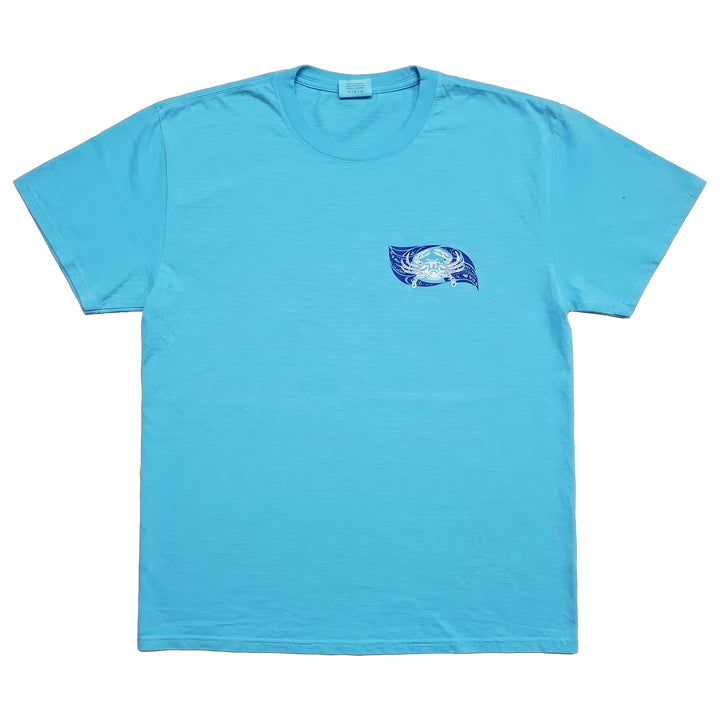 tribal tattoo crab design blue t-shirt front