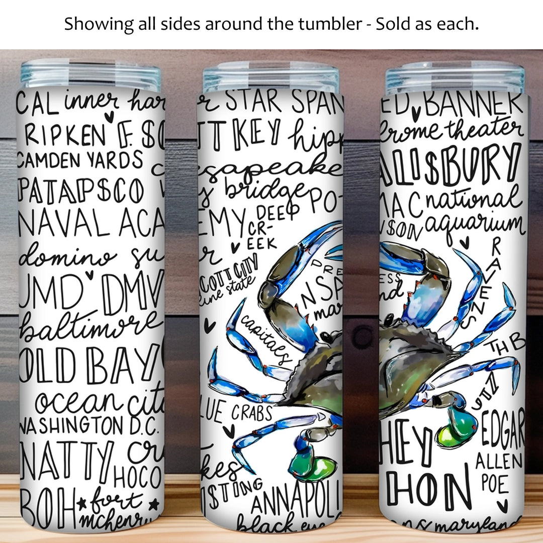 Maryland Themed 20oz Skinny Tumbler - Blue Crab Maryland Things