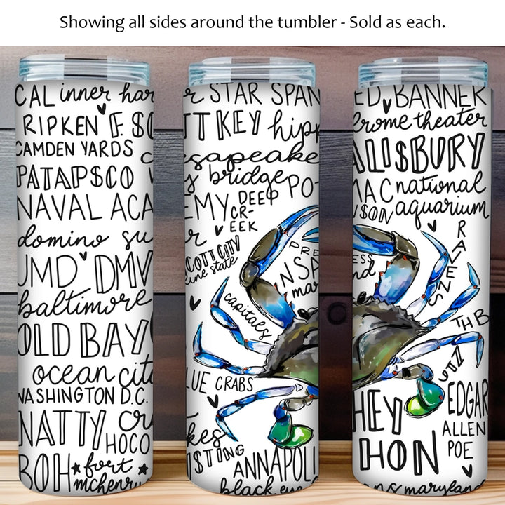 Maryland Themed 20oz Skinny Tumbler - Blue Crab Maryland Things