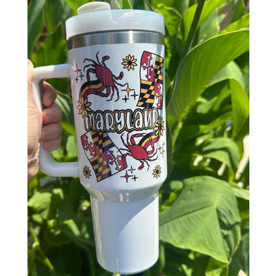 Maryland Flag, Flower & Crab 40oz Tumbler (scene)