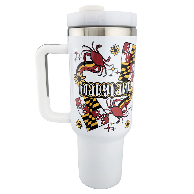 Maryland Flag, Flower & Crab 40oz Tumbler