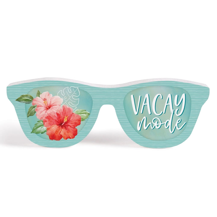Sunglasses Shaped Tabletop Wood Block Sign - Vacay Mode