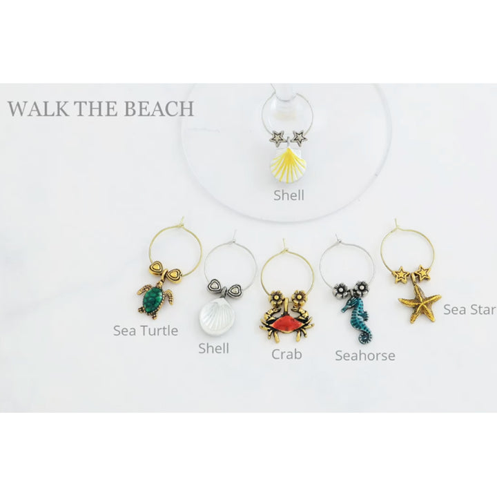 Walk The Beach with Crab Wine Charms Set of 6