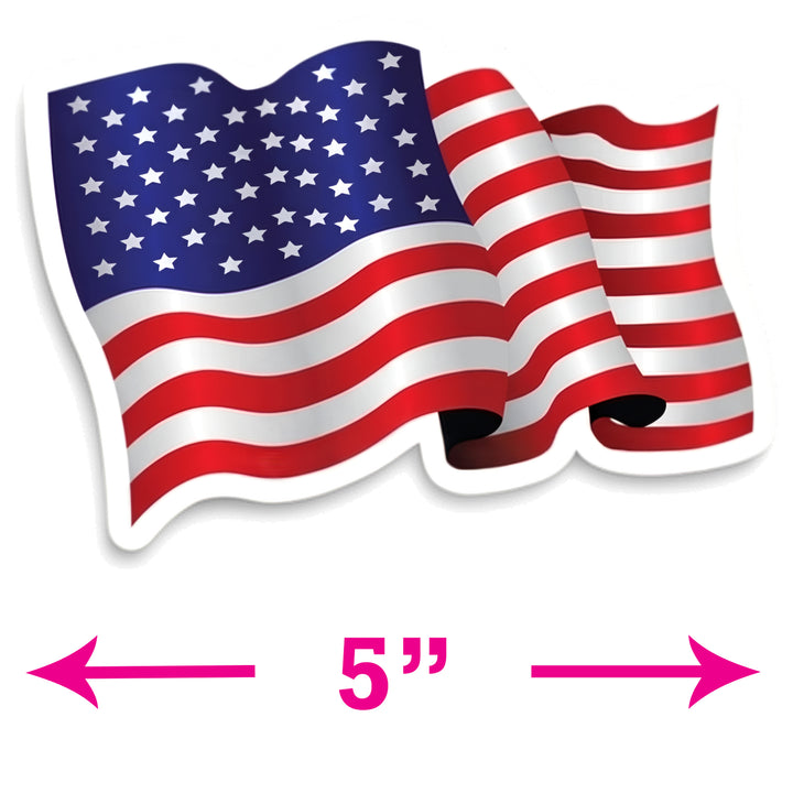 Waving American Flag Die Cut Vinyl Sticker - large 5".