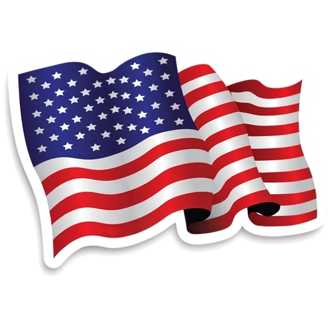 Waving American Flag Die Cut Vinyl Sticker.