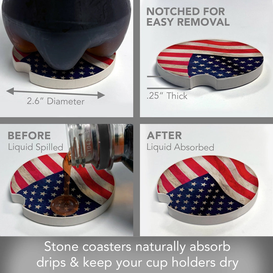 Waving American Flag Absorbent Stone Car Coaster