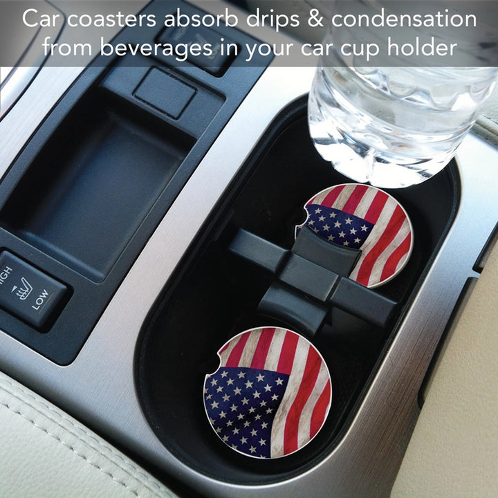 Waving American Flag Absorbent Stone Car Coaster