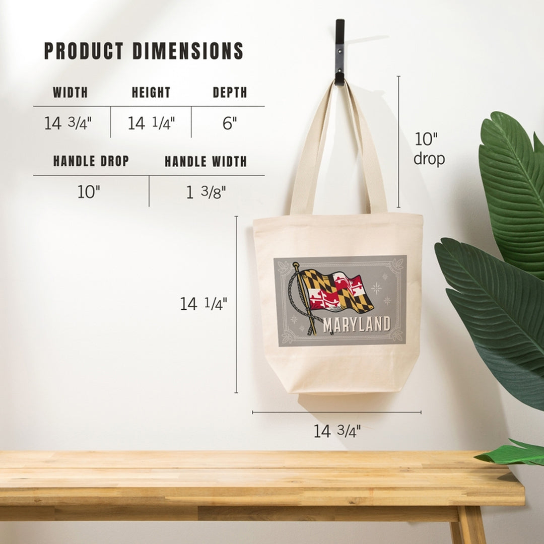 Waving Maryland Flag Cotton Totebag Product Dimensions.