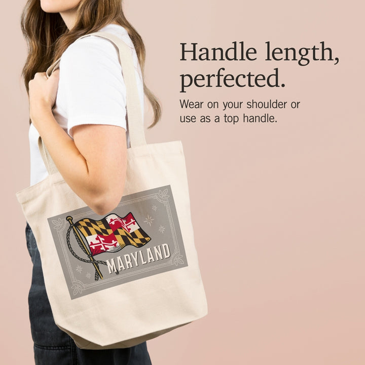 Waving Maryland Flag Cotton Totebag Model.