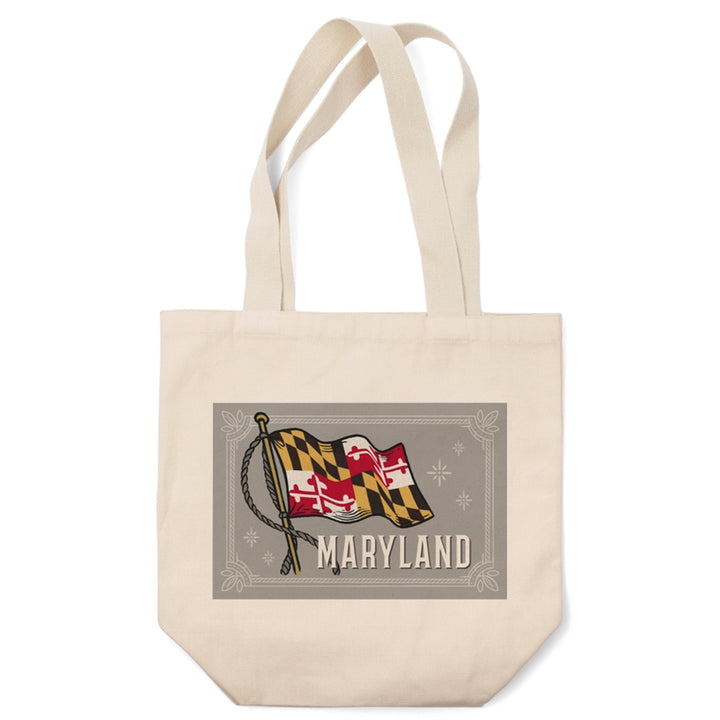 Waving Maryland Flag Cotton Totebag.