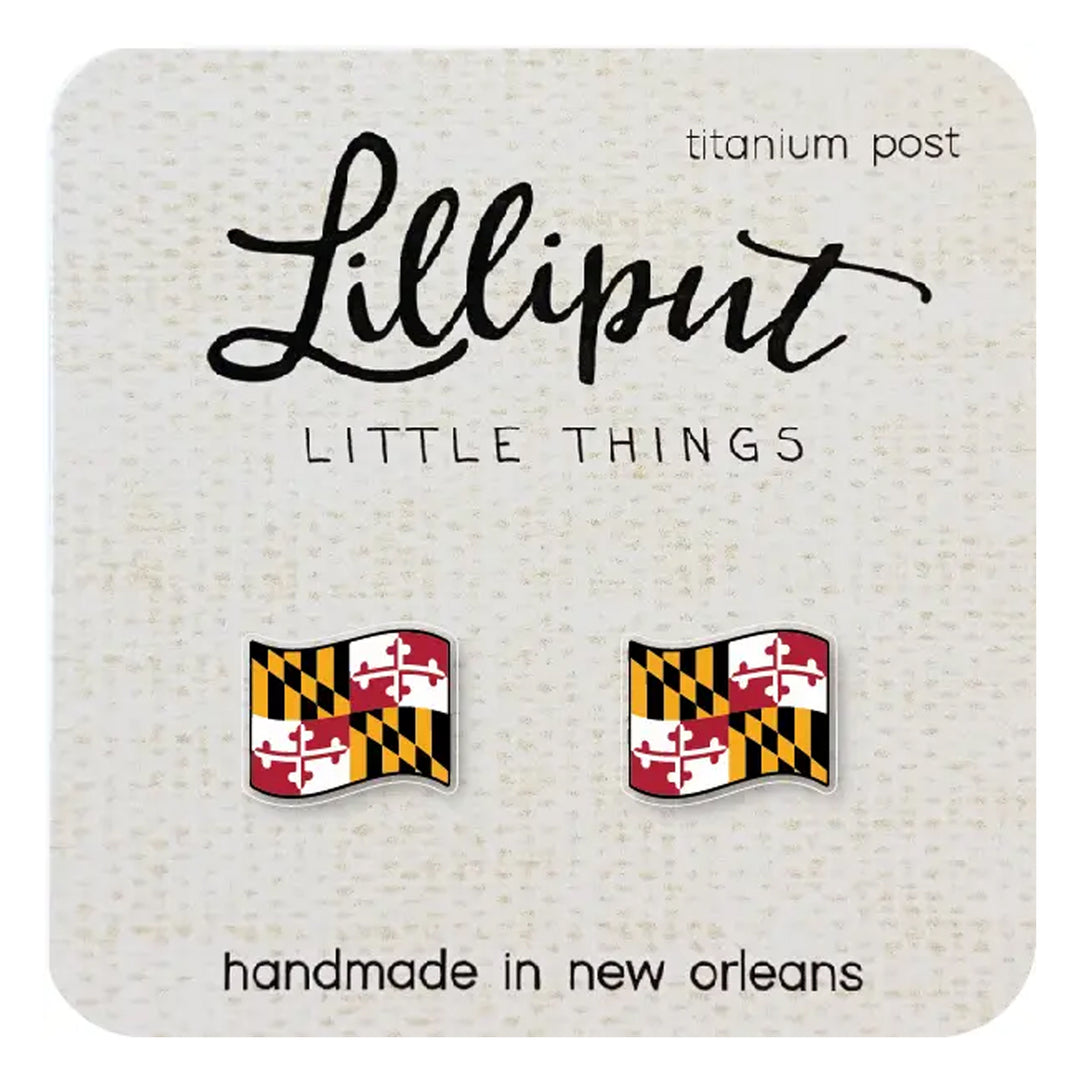 Waving Maryland Flag Post Earrings.