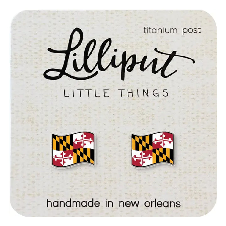 Waving Maryland Flag Post Earrings.