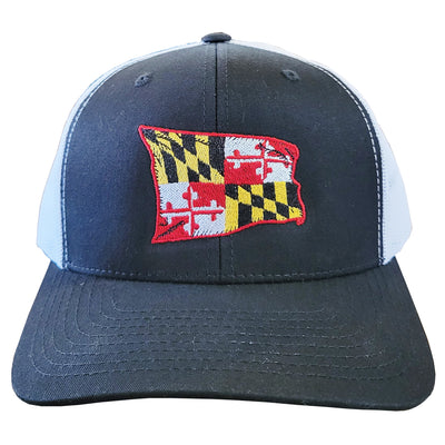 Waving Maryland Flag Black & White Trucker Hat