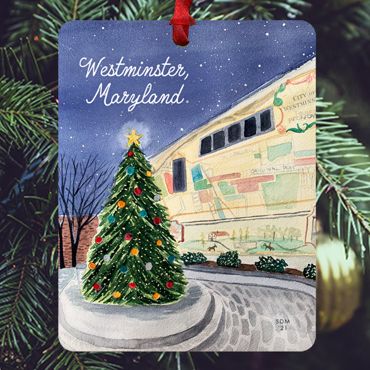 Carroll County Local Artist Ornament - Westminster Maryland Tree &amp; Map Wall