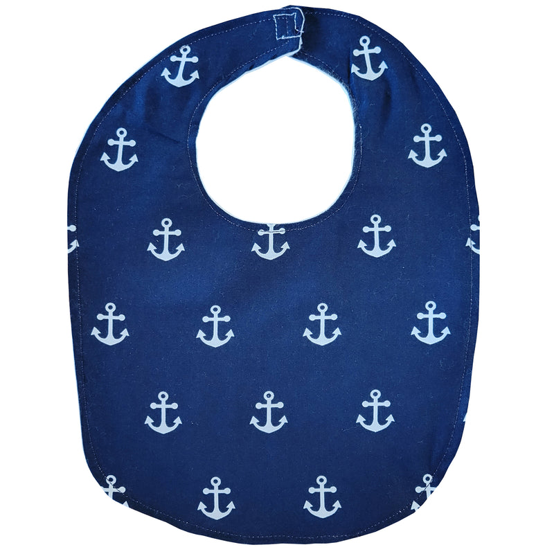 Baby Bib - White Anchors on Navy Blue