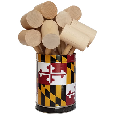 wood crab mallet bouquet in a Maryland flag tin