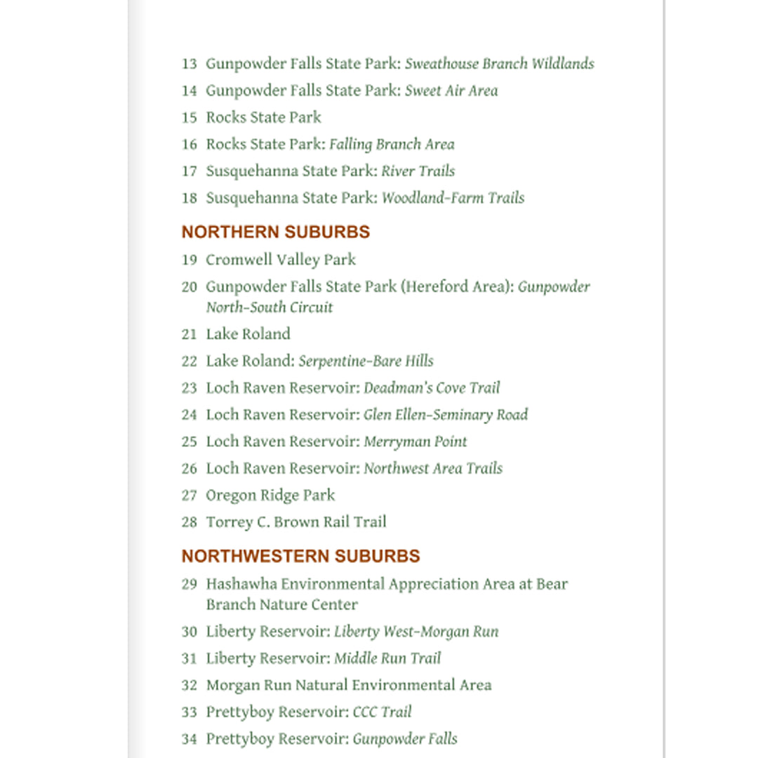 Baltimore 60 Hikes Within 60 Miles Book - Table Of Contents