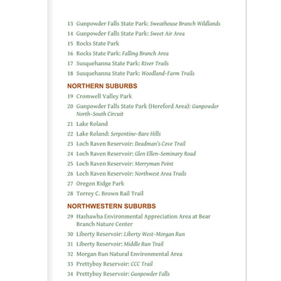 Baltimore 60 Hikes Within 60 Miles Book - Table Of Contents