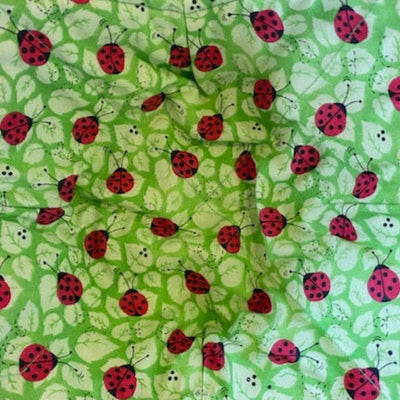 Ladybugs on Green Fabric Swatch