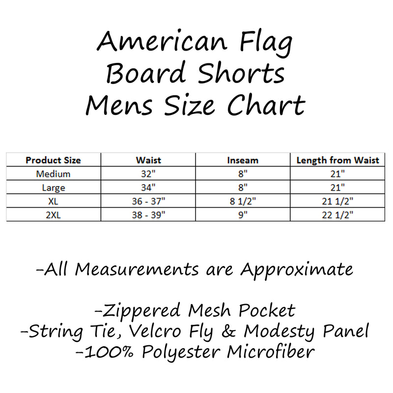 American Flag Board Shorts Size Chart