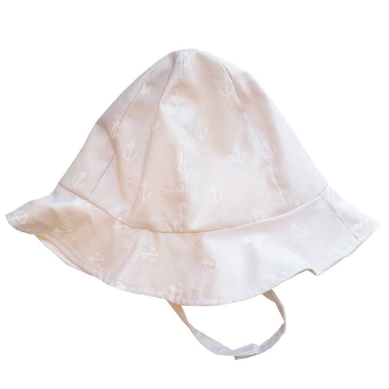 Baby Sun Hat - White Anchors on Light Gray