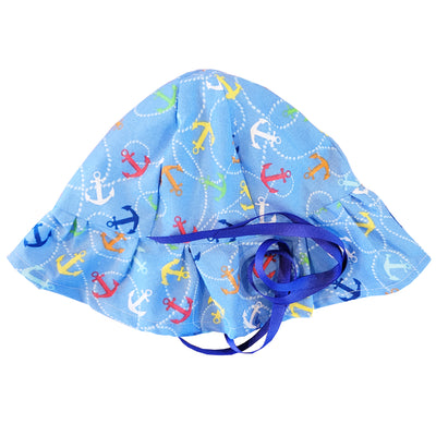 Baby Sun Hat - Multi Color Anchors on Blue