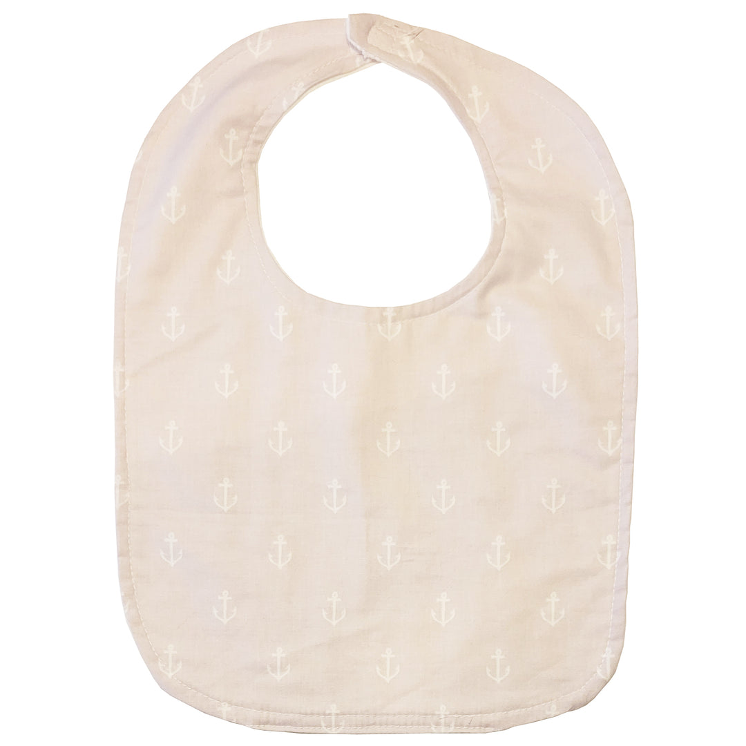 Baby Bib - White Anchors on Light Gray Background