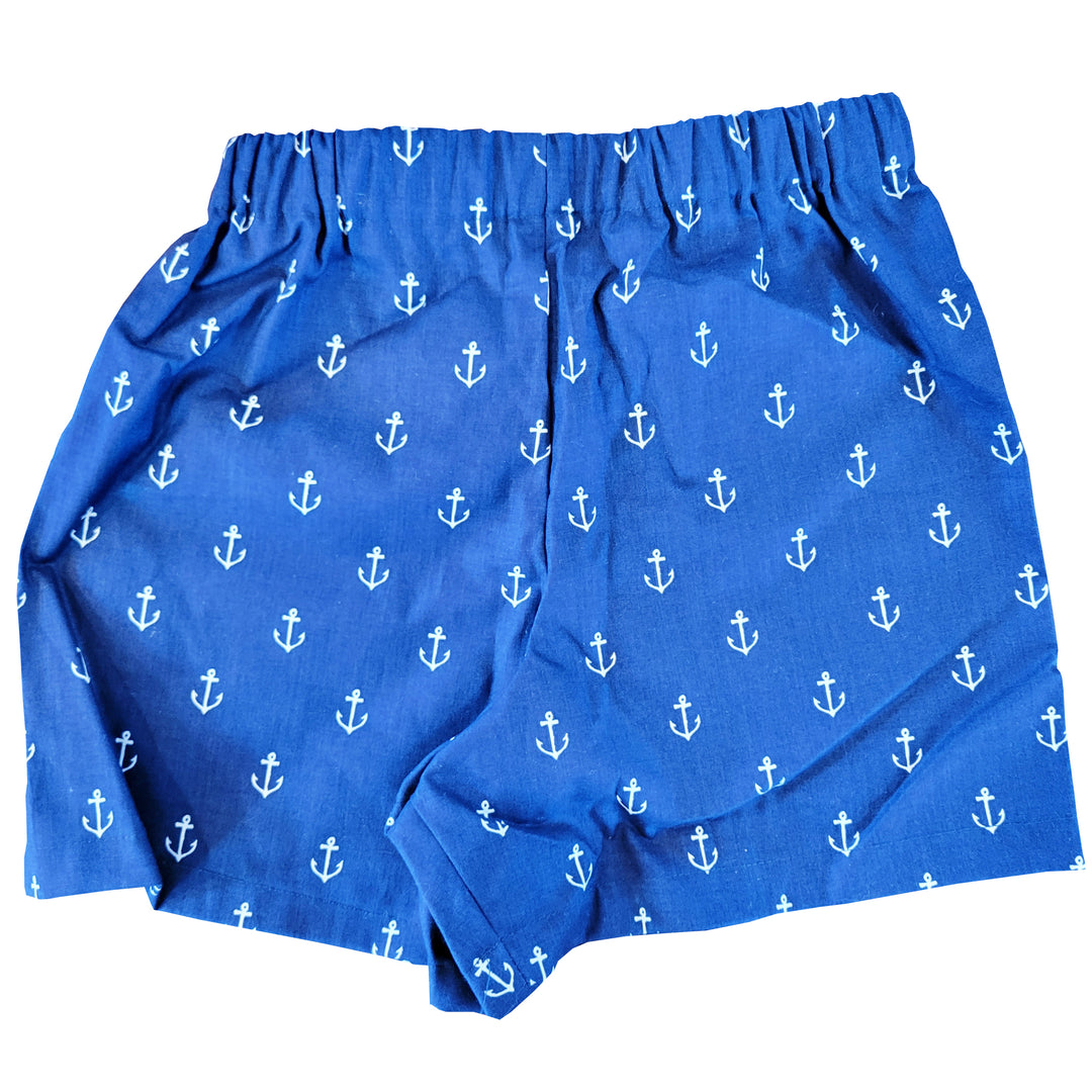 Toddler Shorts - White Anchors on Navy Background