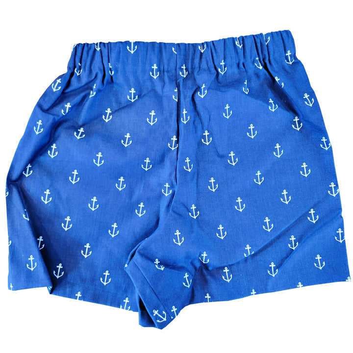Toddler Shorts - White Anchors on Navy Background