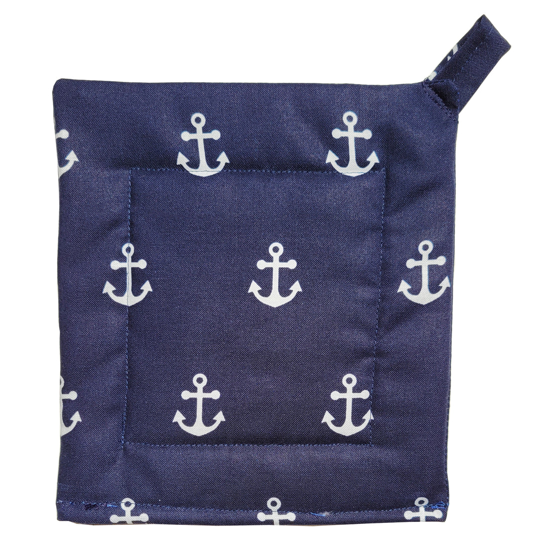 Anchors on Navy Blue Square Potholder