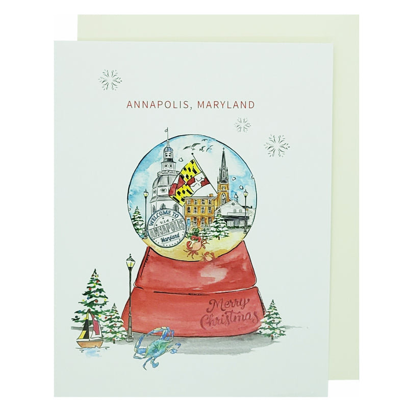 Merry Christmas Annapolis Maryland Snow Globe Christmas Card
