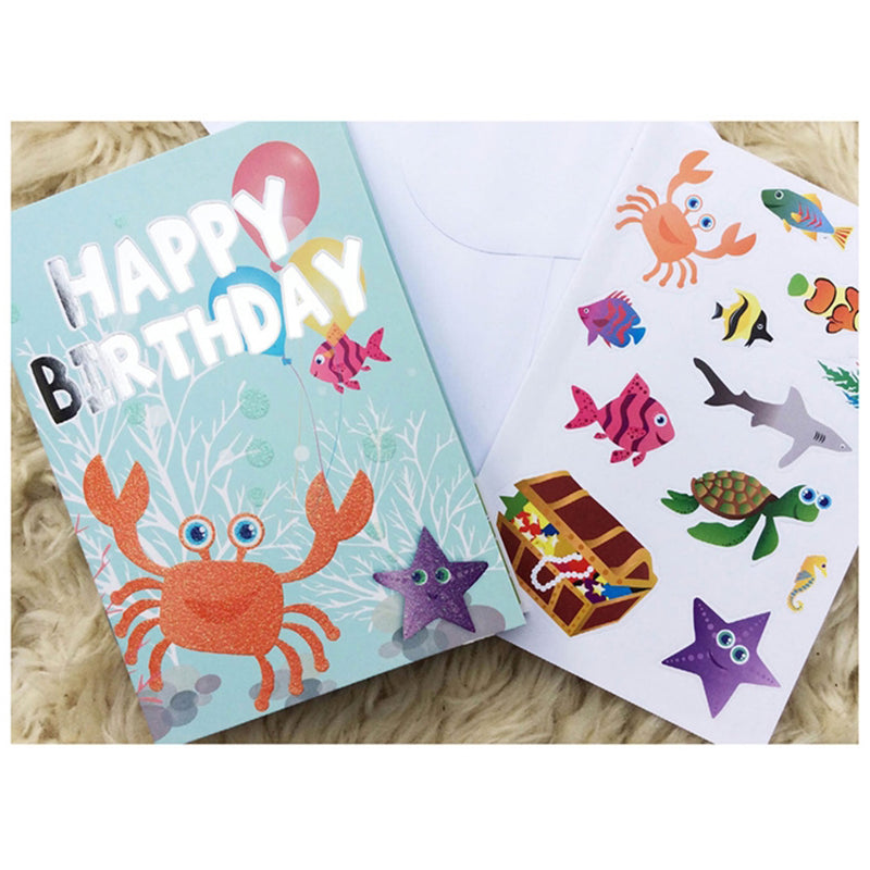 Birthday Crab Activity Fun & Games Trifold Card - Sticker Sheet