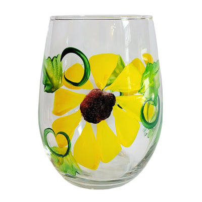 Black-Eyed Susan Hand Painted Stemless Wine Glass