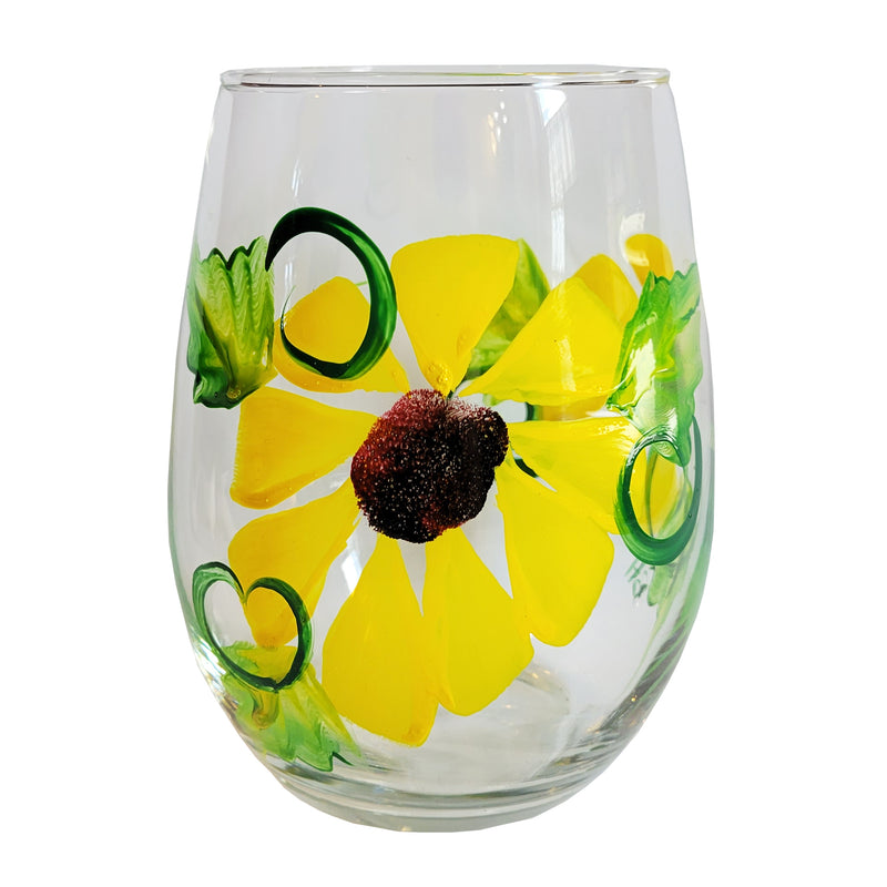 Black-Eyed Susan Hand Painted Stemless Wine Glass