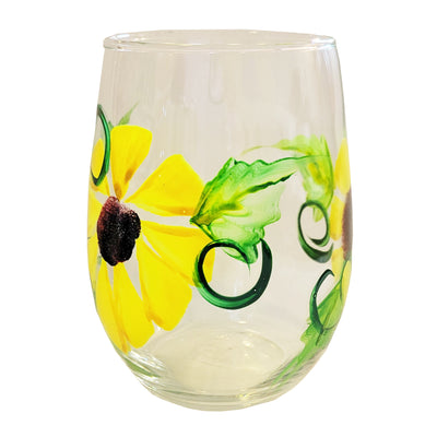 Black-Eyed Susan Hand Painted Stemless Wine Glass 2