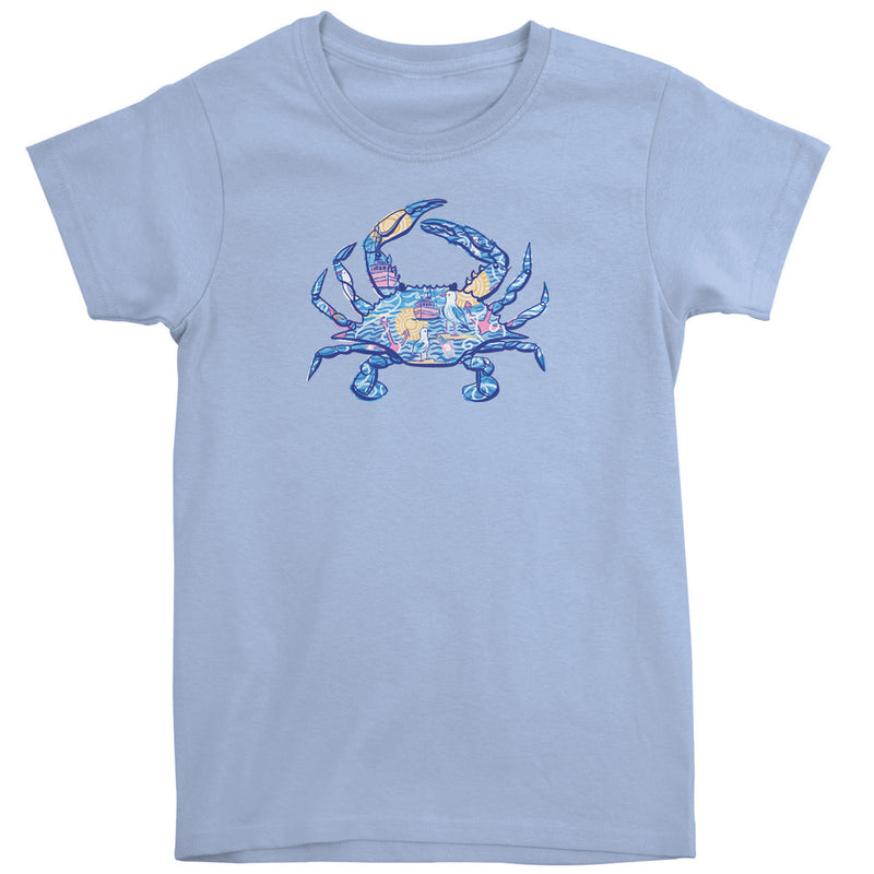 Crab Bay Pattern Light Blue Ladies T-Shirt Front