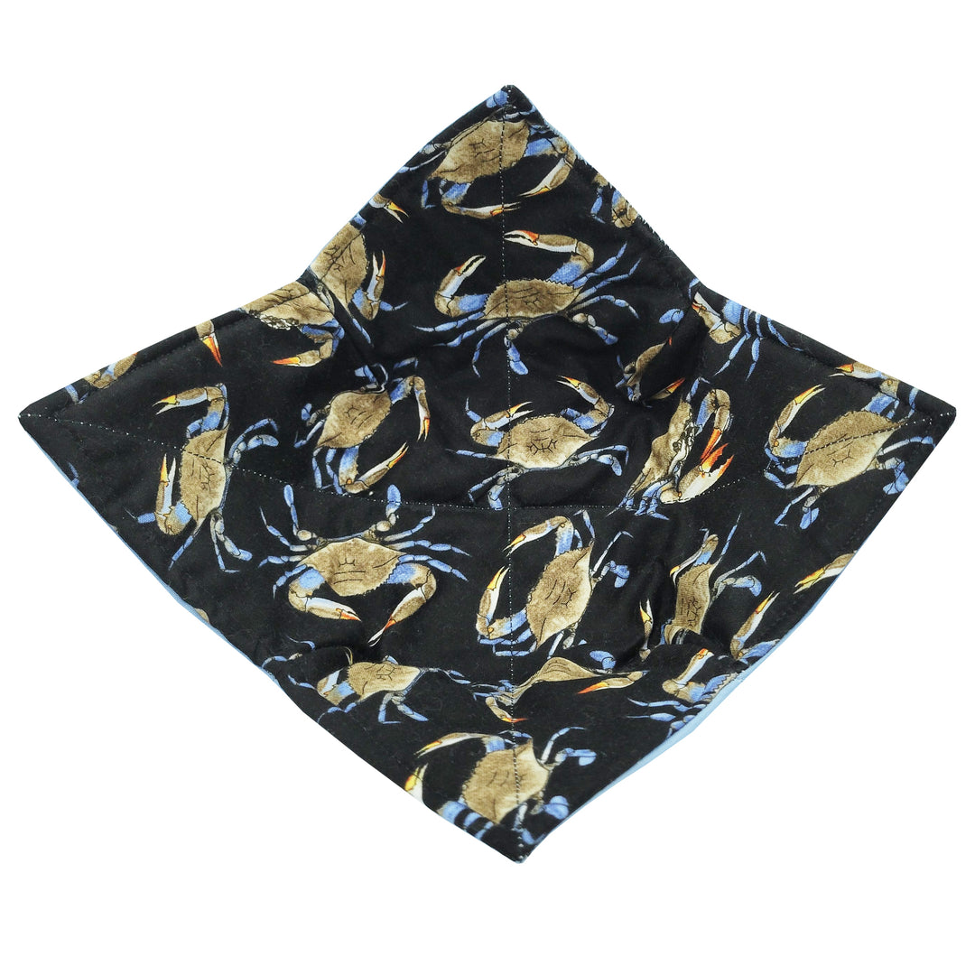 Blue Crab Microwave Bowl Potholder Black Background
