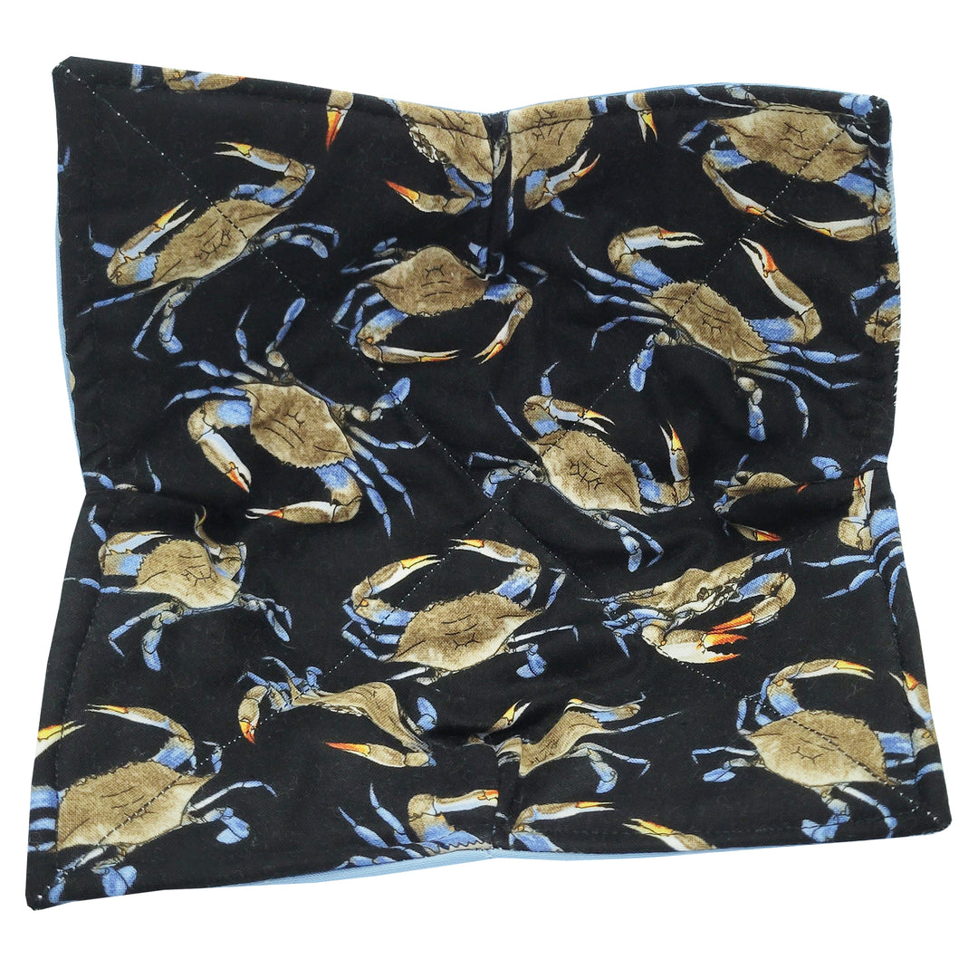 Blue Crab Microwave Bowl Potholder Black Background