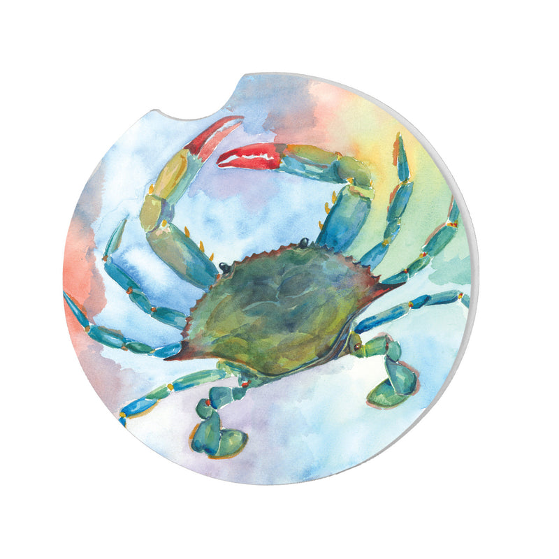 Pastel Watercolor Blue Crab Absorbent Stone Car Coaster
