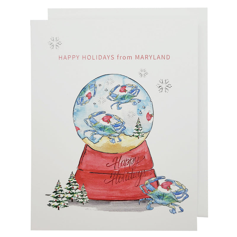 Happy Holidays From Maryland Blue Crab Snow Globe Christmas Card