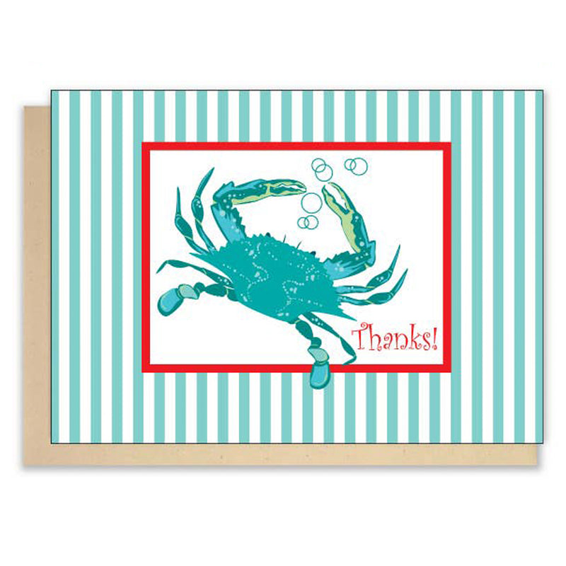 Blue Crab Stripes Thanks Note Card with Envelope