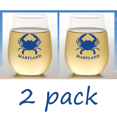 Shatterproof Stemless Wine Set of 2 - Blue Crab Maryland