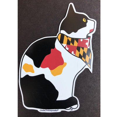 Calico Cat with Maryland Flag Bandana Die-Cut Sticker