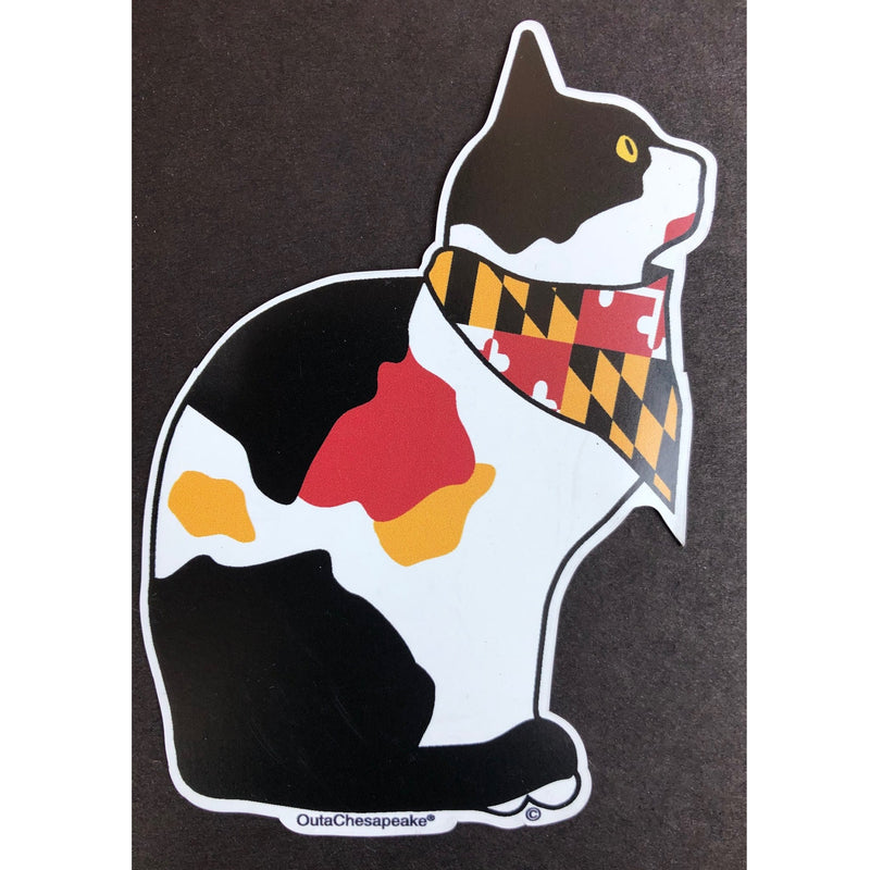Calico Cat with Maryland Flag Bandana Die-Cut Magnet