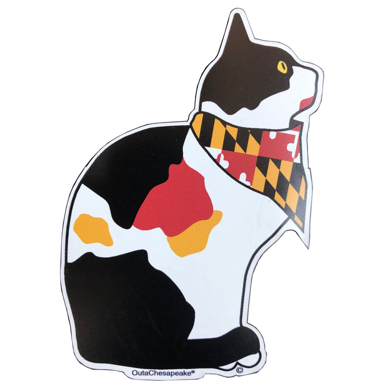 Calico Cat with Maryland Flag Bandana Die-Cut Sticker