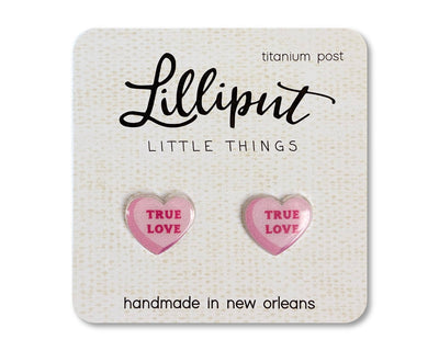 True Love Pink Candy Heart Valentine Lilliput Earrings